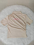 Spring/summer Small High Collar Pleated Slim Short Sleeve Ladies' T-shirt
