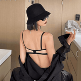 Black Contrast Lace Bra with Cage Straps - Zeprah