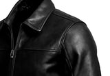 Shirt Collar Black Style Lambskin Leather Jacket
