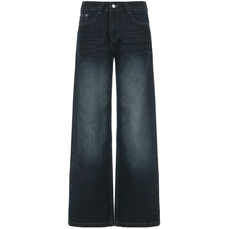 Blue Bleach Wash Breathable Patchwork Wide Leg Jeans Loose Baggy Streetwear Denim Hip Hop Style Women's Trousers - Zeprah