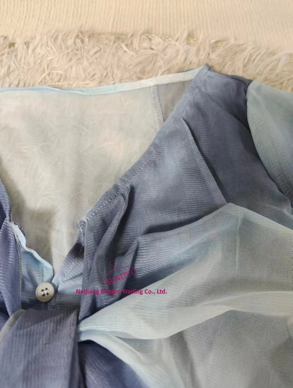 Blue Ruffled Long - sleeved Shirt Women's French V - neck Top High - end Tie - dyed Niche Chic Small Shirt Autumn - Zeprah