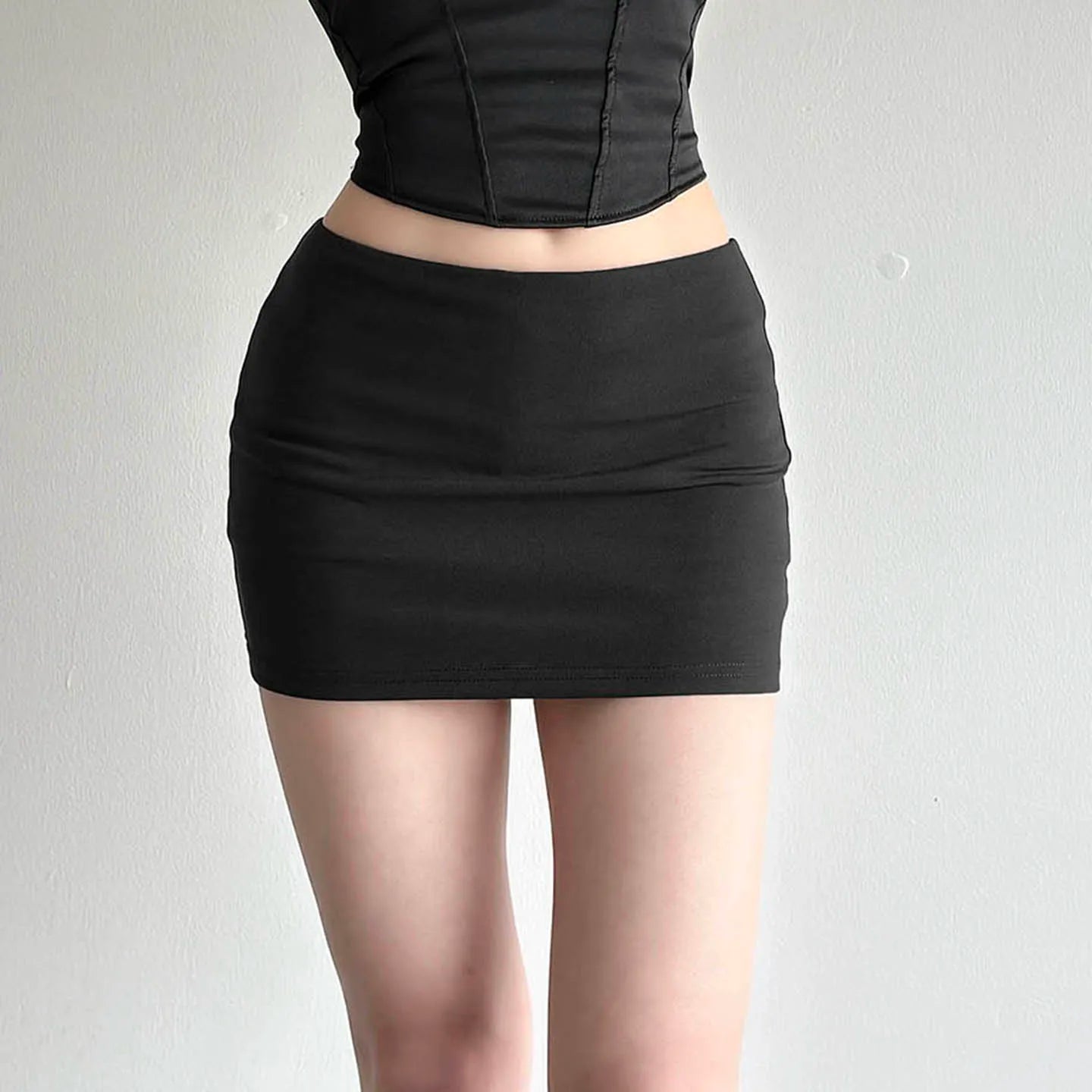 Bodycon Mini Skirt with Built - in Shorts Dropped Waist Breathable Knit Stretch Bandage Solid Color Sexy Casual - Zeprah