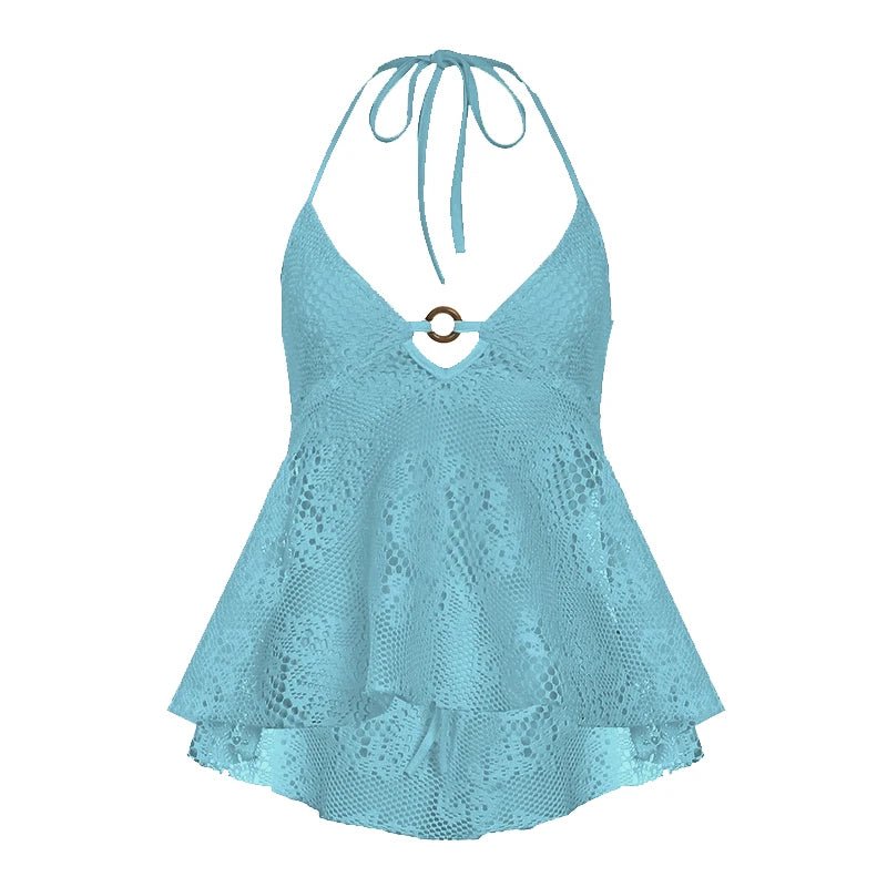 Bohemian Lace Eco - Friendly Breathable Women's Regular Length Sleeveless V - neck Sexy Backless Spandex/Polyester Top Patchwork - Zeprah