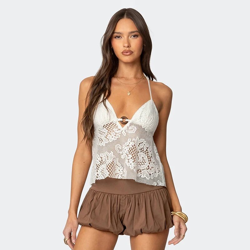 Bohemian Lace Eco - Friendly Quick Dry Breathable Women's Regular Length Sleeveless V - neck Sexy Backless Spandex/Polyester CAMIS - Zeprah