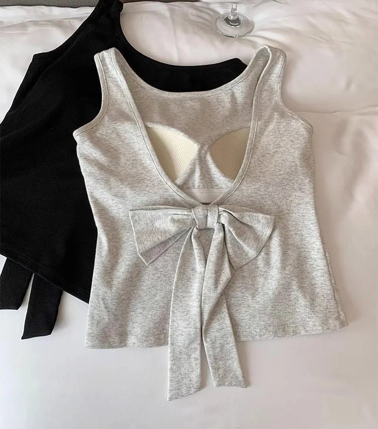Bow Backless Wire - free Pad Crop Top Push - up Cami Top Cami Women's tank Tops - Zeprah