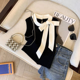 Bow Knitted Cropped Top Summer Basic tank Top Women's Tanks Knitting Camisole - Zeprah