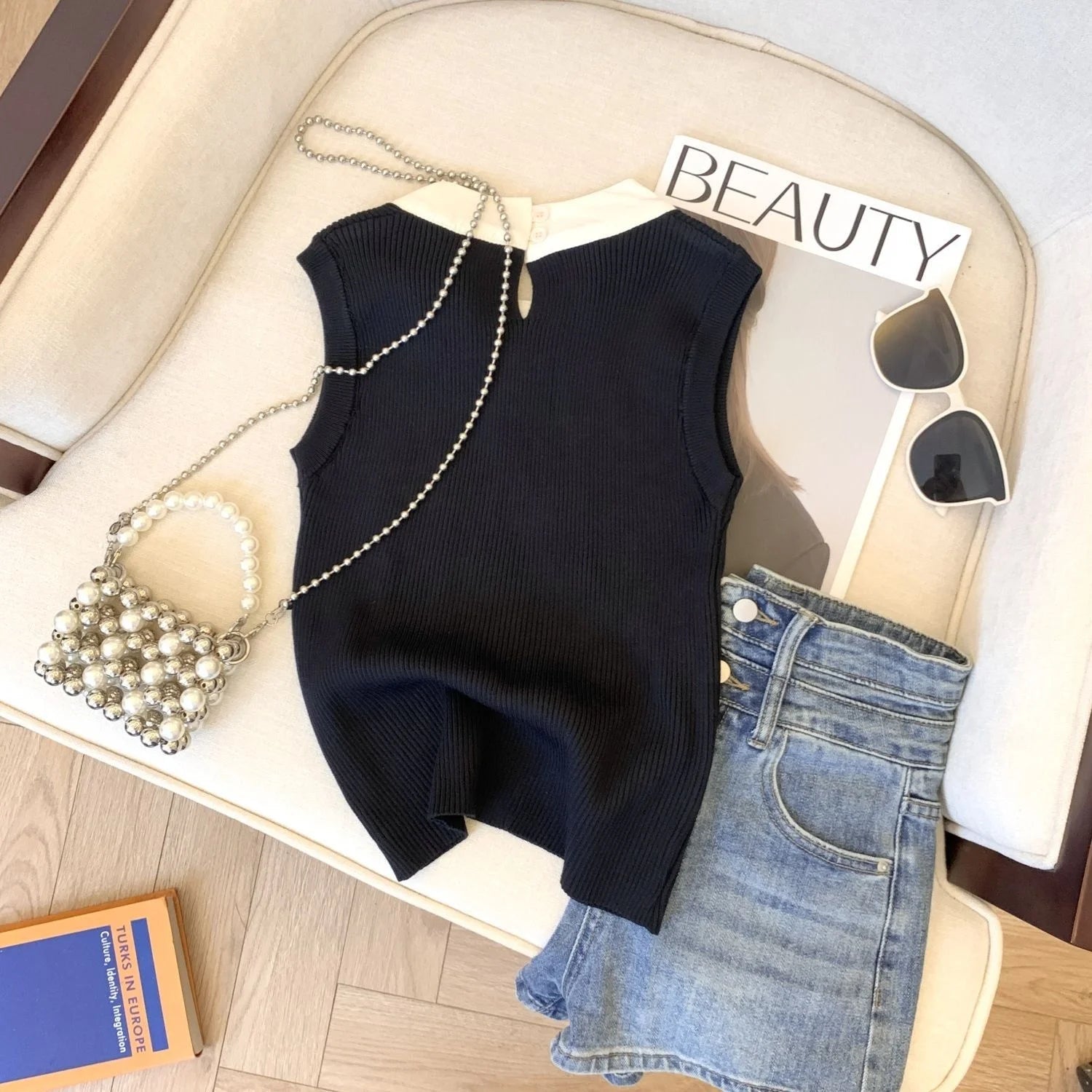 Bow Knitted Cropped Top Summer Basic tank Top Women's Tanks Knitting Camisole - Zeprah