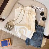 Bow Knitted Cropped Top Summer Basic tank Top Women's Tanks Knitting Camisole - Zeprah