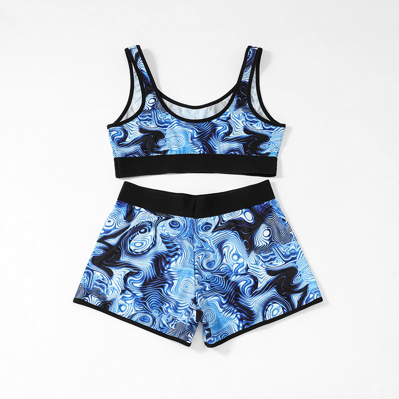 Boy Shorts & Sports Bra Set – Abstract Swirl Print - Zeprah