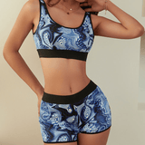 Boy Shorts & Sports Bra Set – Abstract Swirl Print - Zeprah