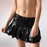Breathable Eco - Friendly Sequin Mini Skirt Built - in Shorts Dropped Waist A - Line Pleated Design Plain Dyed Summer Stage DJ 100% - Zeprah