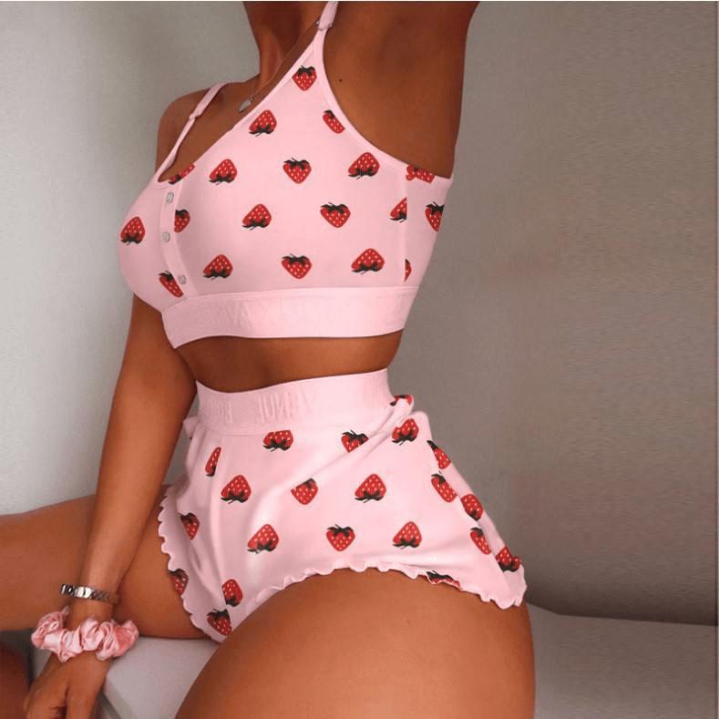 Breathable Summer Two - Piece Knitted Sleepwear - Love Heart Lounge & Sleep Set - Zeprah