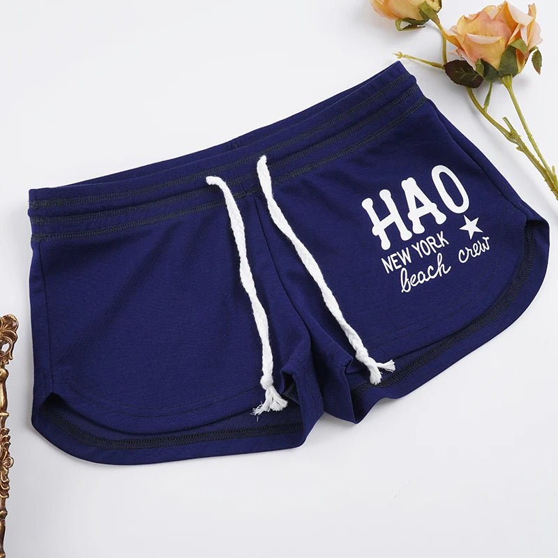 Breathable Washed Belt Low Rise Athletic Drawstring Shorts Women Letter Print Color Block Casual Workout - Zeprah