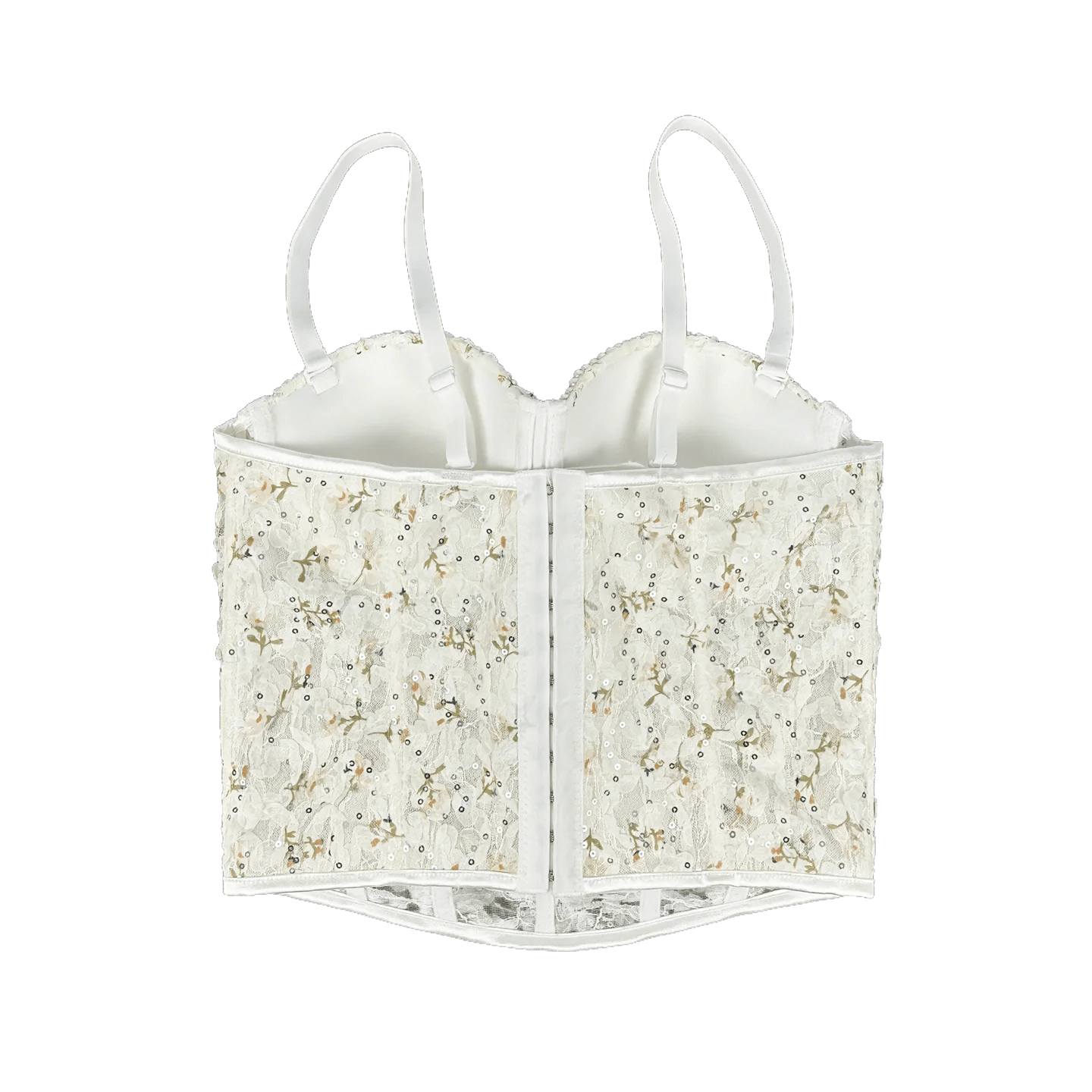 Bustier Top for Women Built - in Bra Padded Wire - Free Waist Cincher Floral Pearl Sequin Breathable Romantic Outerwear - Zeprah
