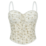 Bustier Top for Women Built - in Bra Padded Wire - Free Waist Cincher Floral Pearl Sequin Breathable Romantic Outerwear - Zeprah