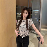 Butterfly Print Women's T-shirts Hot - selling Round Neck Tops for Women Fashionable T-shirt - Zeprah