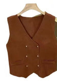 Button Sleeveless Tops V - neck Going Out Tops Knitted Cropped tank - Zeprah