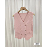 Button Sleeveless Tops V - neck Going Out Tops Knitted Cropped tank - Zeprah