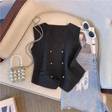 Button Sleeveless Tops V - neck Going Out Tops Knitted Cropped tank - Zeprah