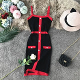 Button Square Collar Slim - fit Sheath Dress Package Hip Skirt - Zeprah