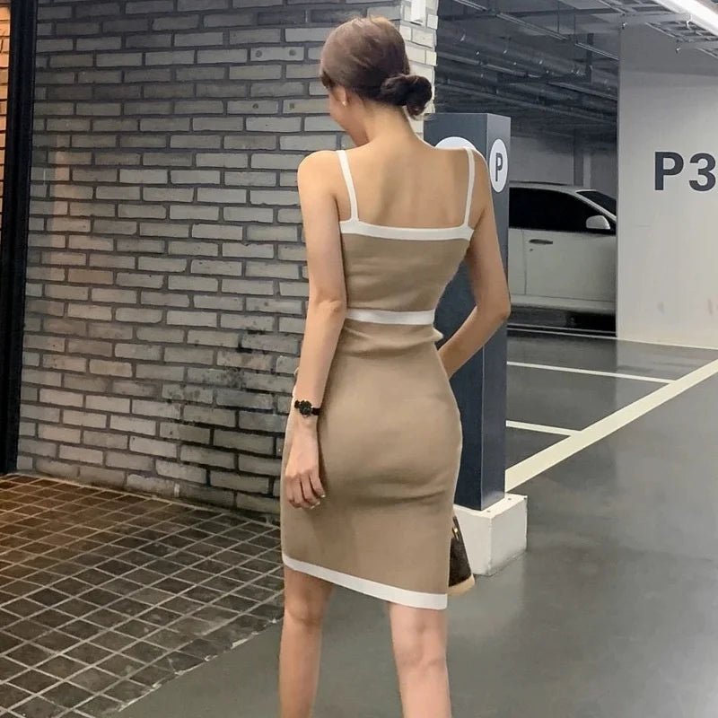 Button Square Collar Slim - fit Sheath Dress Package Hip Skirt - Zeprah