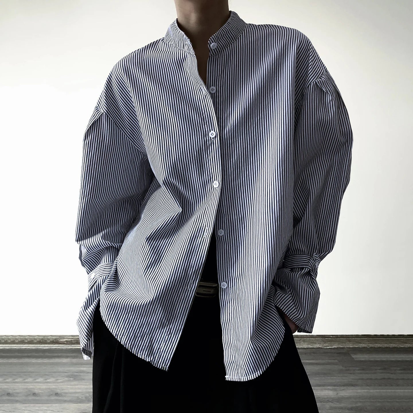 Buttoned Waist Casual Lapel Eco - Friendly 100% Polyester Office Shirt Women's Striped Color Block Long Sleeve Blouse for Regular - Zeprah