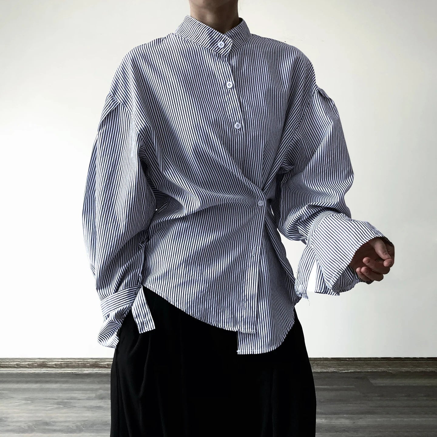 Buttoned Waist Casual Lapel Eco - Friendly 100% Polyester Office Shirt Women's Striped Color Block Long Sleeve Blouse for Regular - Zeprah