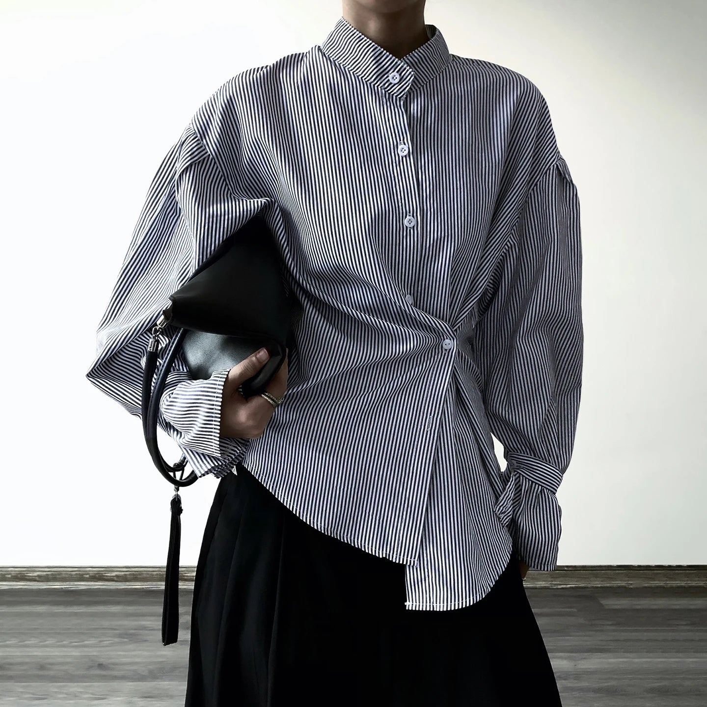 Buttoned Waist Casual Lapel Eco - Friendly 100% Polyester Office Shirt Women's Striped Color Block Long Sleeve Blouse for Regular - Zeprah