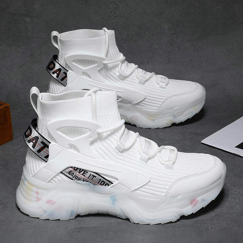 Futuristic Chunky Sole High-Top Sneakers with Knit Upper & Shock-Absorbing Midsole for Urban Streetwear and All-Day Comfort