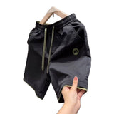 Men's Quick Dry Casual Shorts with Elastic Waist, Drawstring and Contrast Trim, Loose Fit Shorts