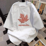 Men Maple Leaf Graphic Print T Shirt Crew Neck Loose Casual Short Sleeve Streetwear Tops