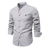 Men's Fashion Solid Color Long Sleeve Shirt, Stand Collar Minimalist Breathable Cotton Shirt