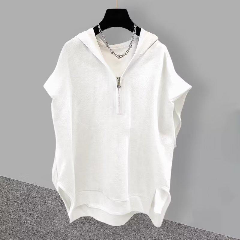 Men Half Zip Hooded Sweatshirt Vest Loose Casual Streetwear Solid Color Zipper Hoodie Tee