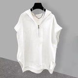 Men Half Zip Hooded Sweatshirt Vest Loose Casual Streetwear Solid Color Zipper Hoodie Tee