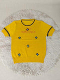 2025 Summer New Women's Knit T Shirt with Pattern Embroidery Unique Design Short Sleeve Short Length Thin Top