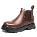 Men's Classic Premium Black PU Leather Slip-On Chelsea Boots with Thick Outsole