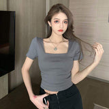Square Collar Women's Clothing Printed Tops for Women Cheapest Short-sleeved T-shirt