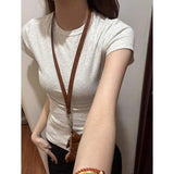 Cotton Women Solid Crew Neck Short Sleeve T Shirt Slim Fit Basic Plain Tee Multi Color Casual Daily Ladies Soft Cotton Tops