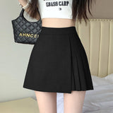 Women High Waist Asymmetrical Pleated Mini Skirt Solid Suit Fabric a Line Short Skirt Preppy School Uniform Skorts for Girls
