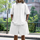 Men's Summer Sports Tracksuit Terry Fabric Loose Fit Short Sleeve Trendy Casual Outfit