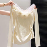 Korean Style Off Shoulder Lace Floral Long Sleeve Top Women Slim Fit Versatile Blouse for Spring & Autumn