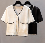 Ice Silk Graphic Tee V-neck Tops for Women Trendy Knitted Cardigan