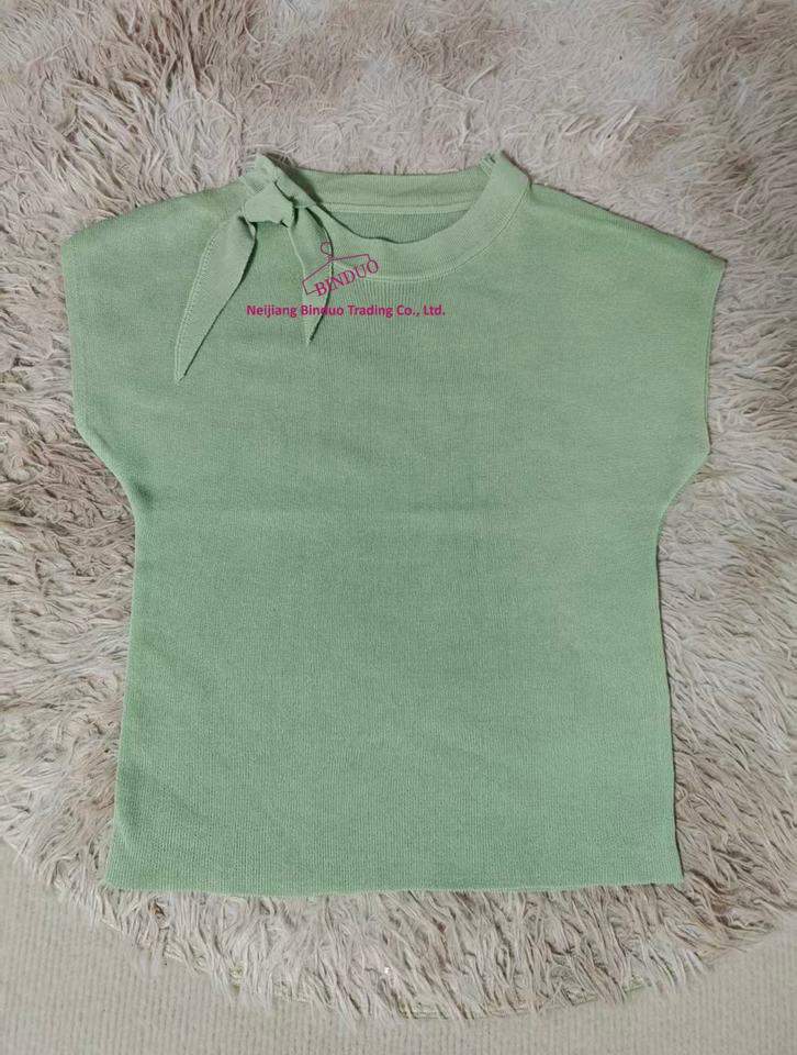Strap Round Neck Short Sleeve T-shirt Knitted Trendy T-shirt 2025 Summer Slim-fit Tops for Women