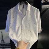 Men Glitter Star Print Short Sleeve Shirt Shiny Silver Sequin Button Down Shirt Night Club Party Casual Shirts for Men