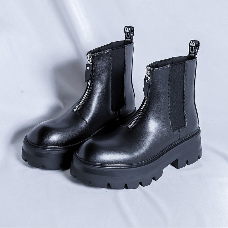 Classic Italian Design Hot Selling Comfortable Zip Closure Height Increasing Men Microfiber Leather Ankle Boots