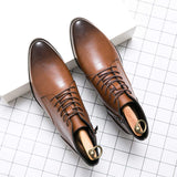 Lace up Pointed Toe Real Leather Dress Shoes Classic Design Black Brown Wedding Formal Leather Ankle Boots for Men