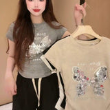 New Arrival Women's Tie-Dye T-Shirt with Sequin Butterfly & Letter Print TOP