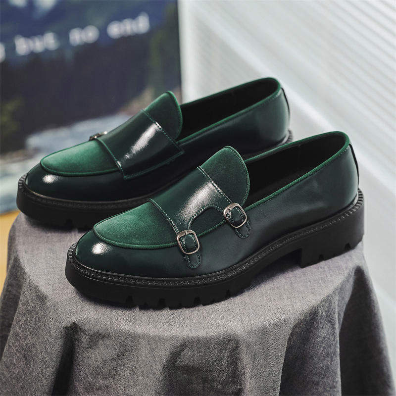 Classic Design Faux Suede Leather Dress Shoes Thick Sole Handsome Durable Double Monk Strap Shoes for Men