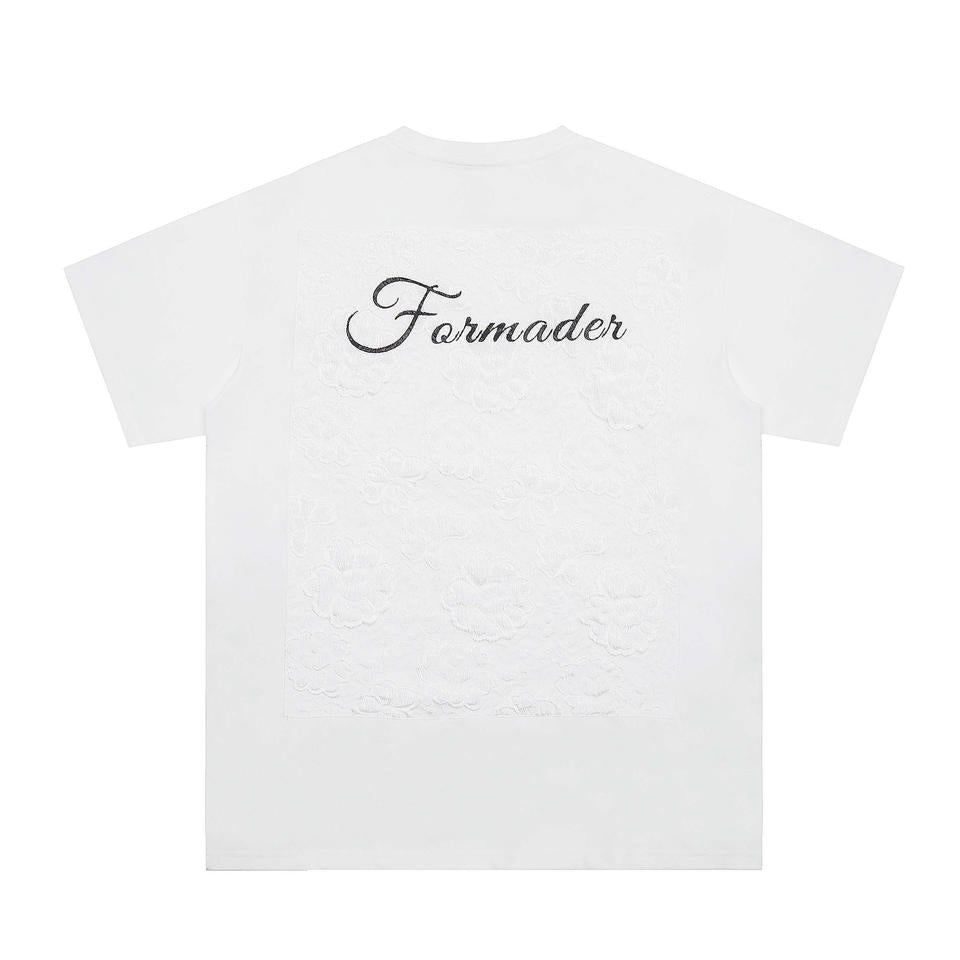 Men's Oversized White T-Shirt with Embossed Floral Texture and Letter Print, Casual Streetwear Tee