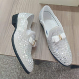 White Wedding Shoes Glitters Diamond Upper Bowknot Fashion Classy Loafer Shoes for Men
